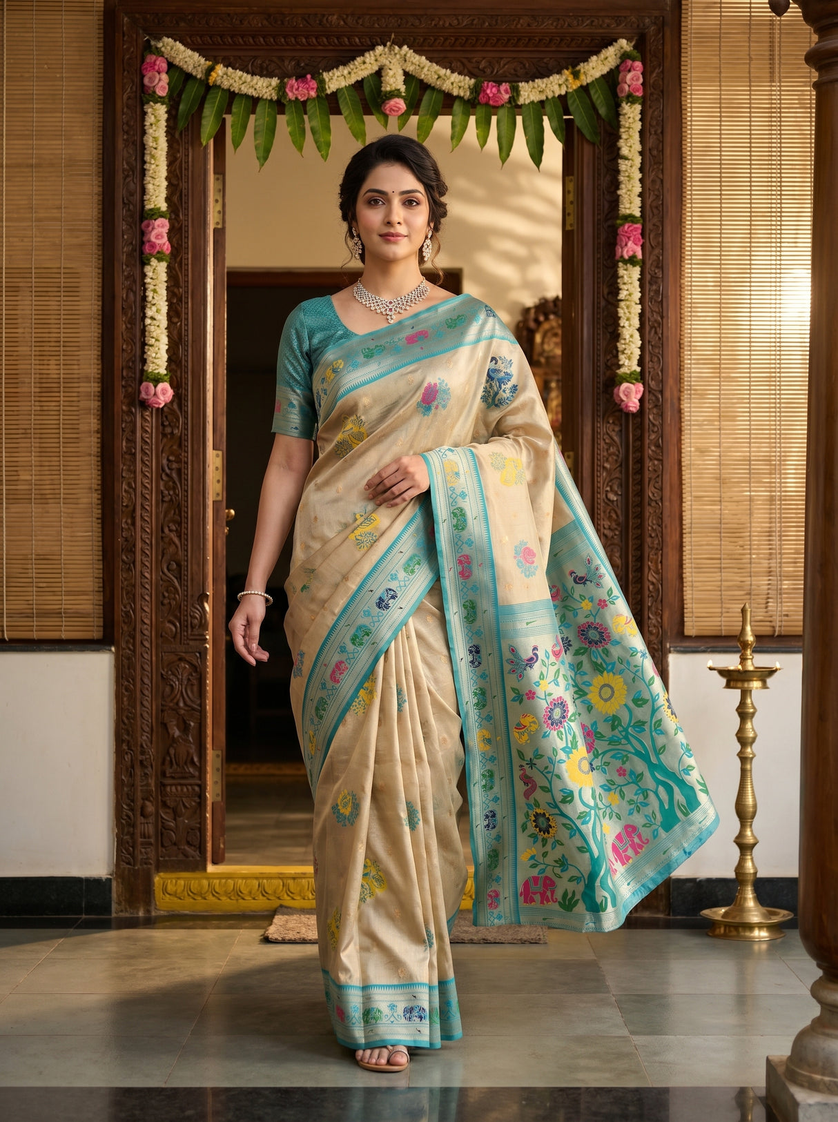 MIMOSA Saffire Paithani Art Silk Saree β Lifestyle View