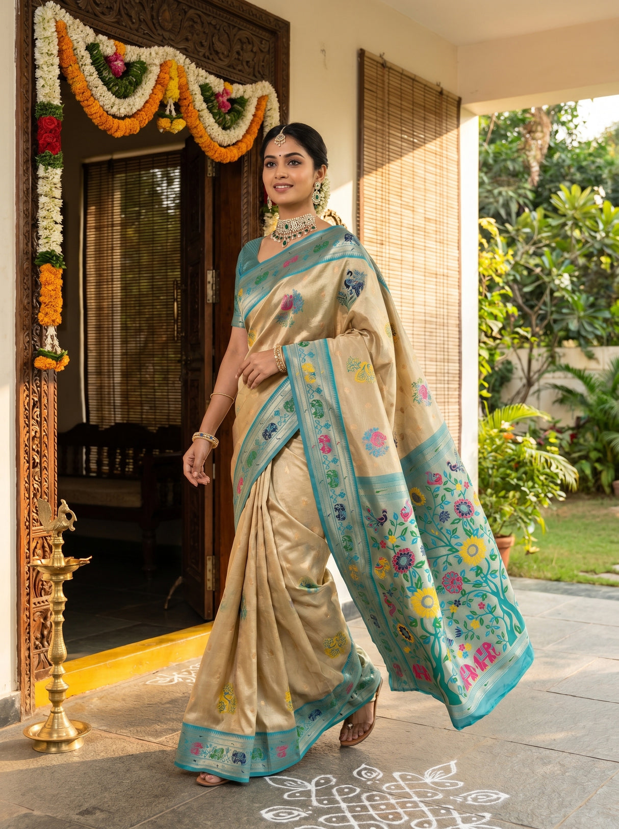 MIMOSA Saffire Paithani Art Silk Saree β pose 7 styling detail