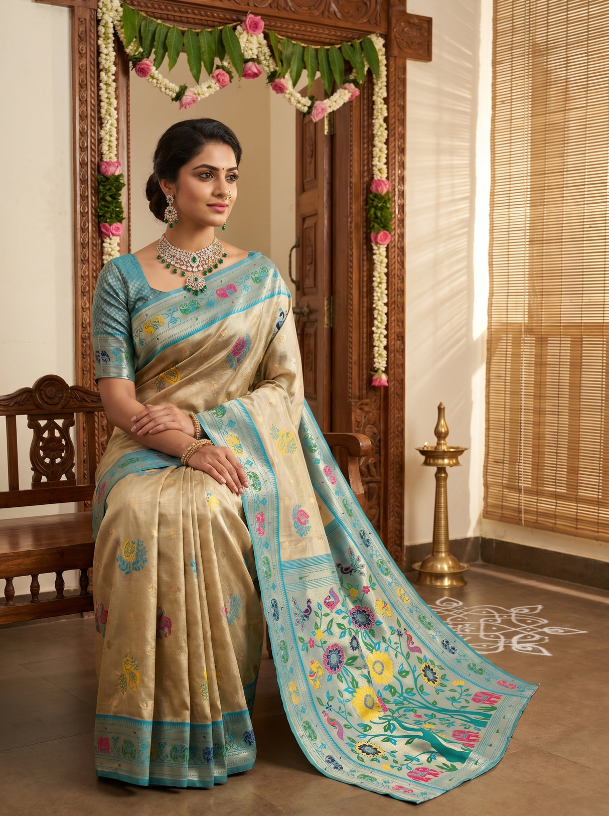 MIMOSA Saffire Paithani Art Silk Saree β pose 8 styling detail