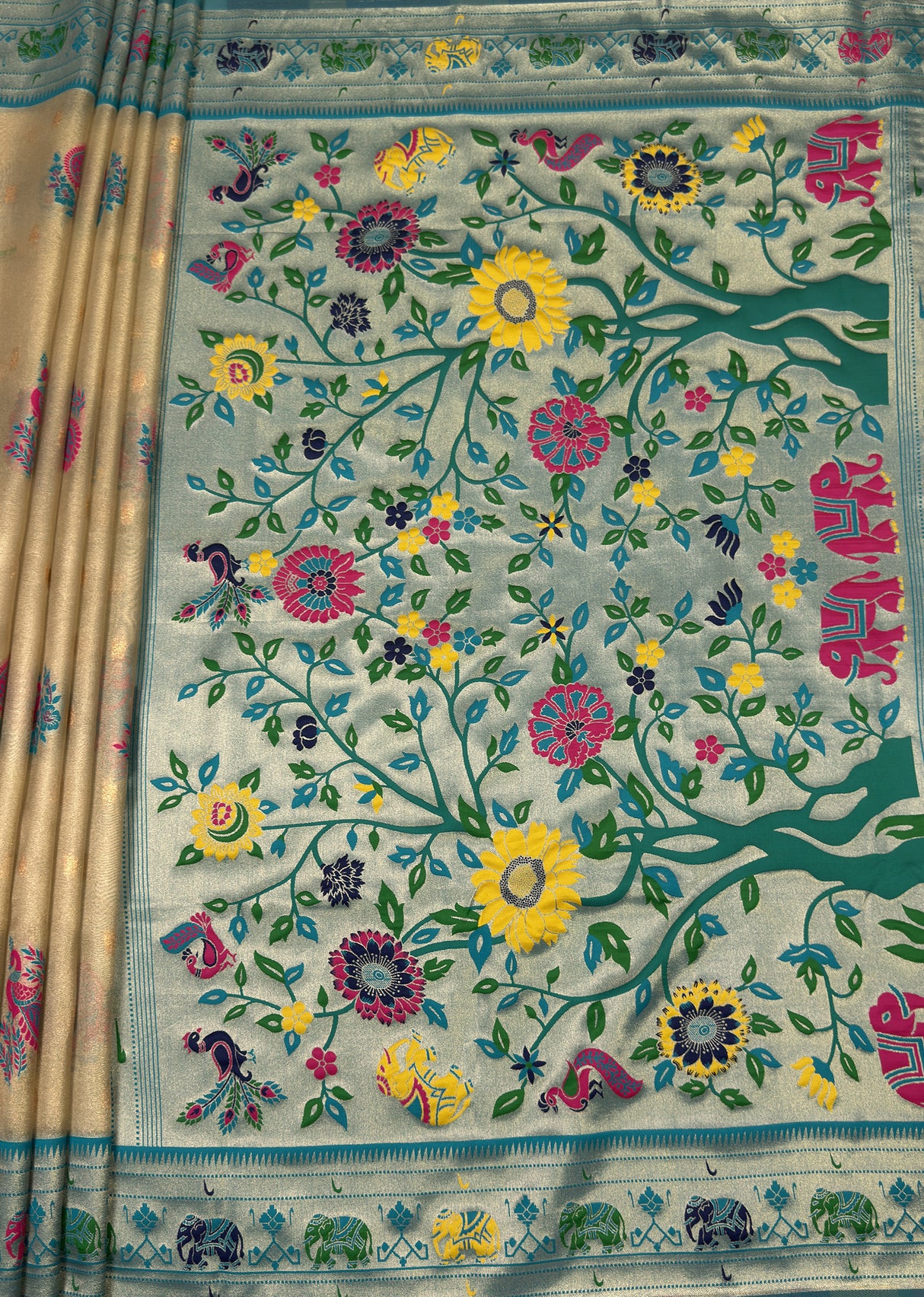 MIMOSA Saffire Paithani Art Silk Saree β pallu and zari work detail