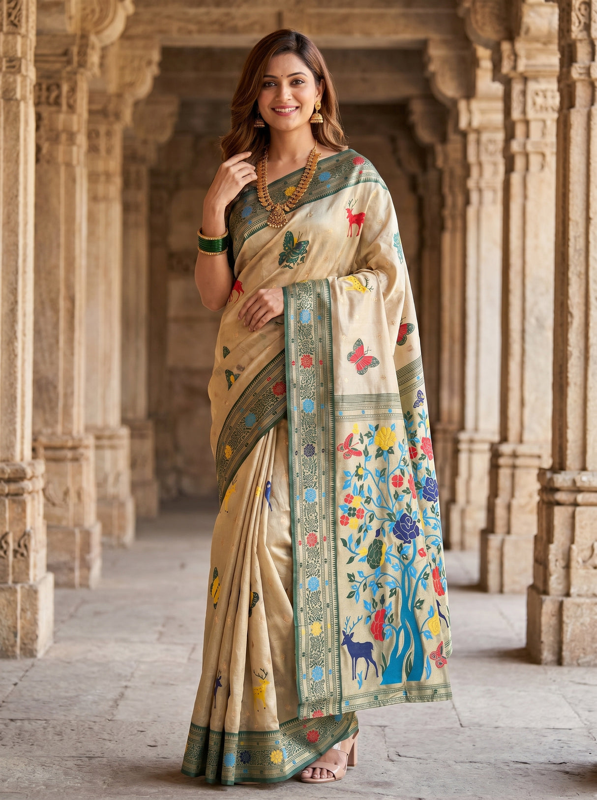 MIMOSA Green Paithani Art Silk Saree β Mannequin Draped