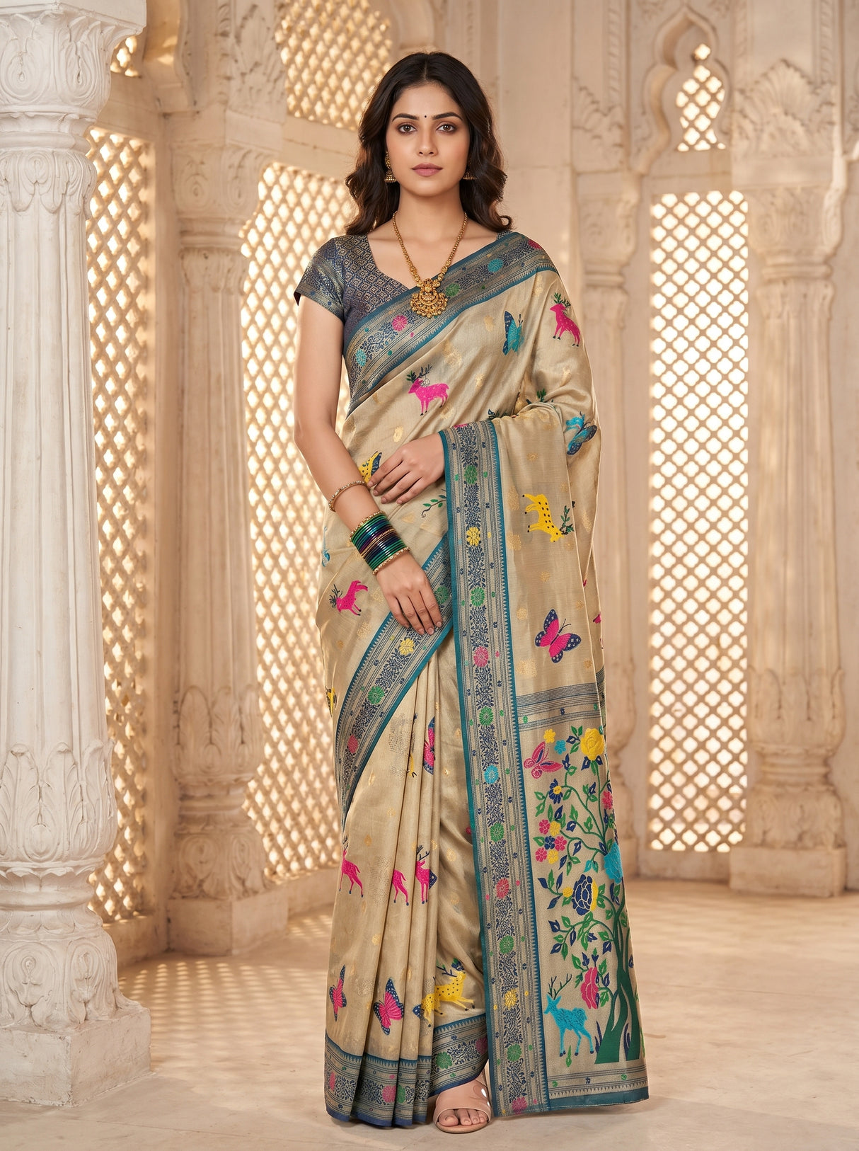 MIMOSA Navy Paithani Art Silk Saree β Mannequin Draped