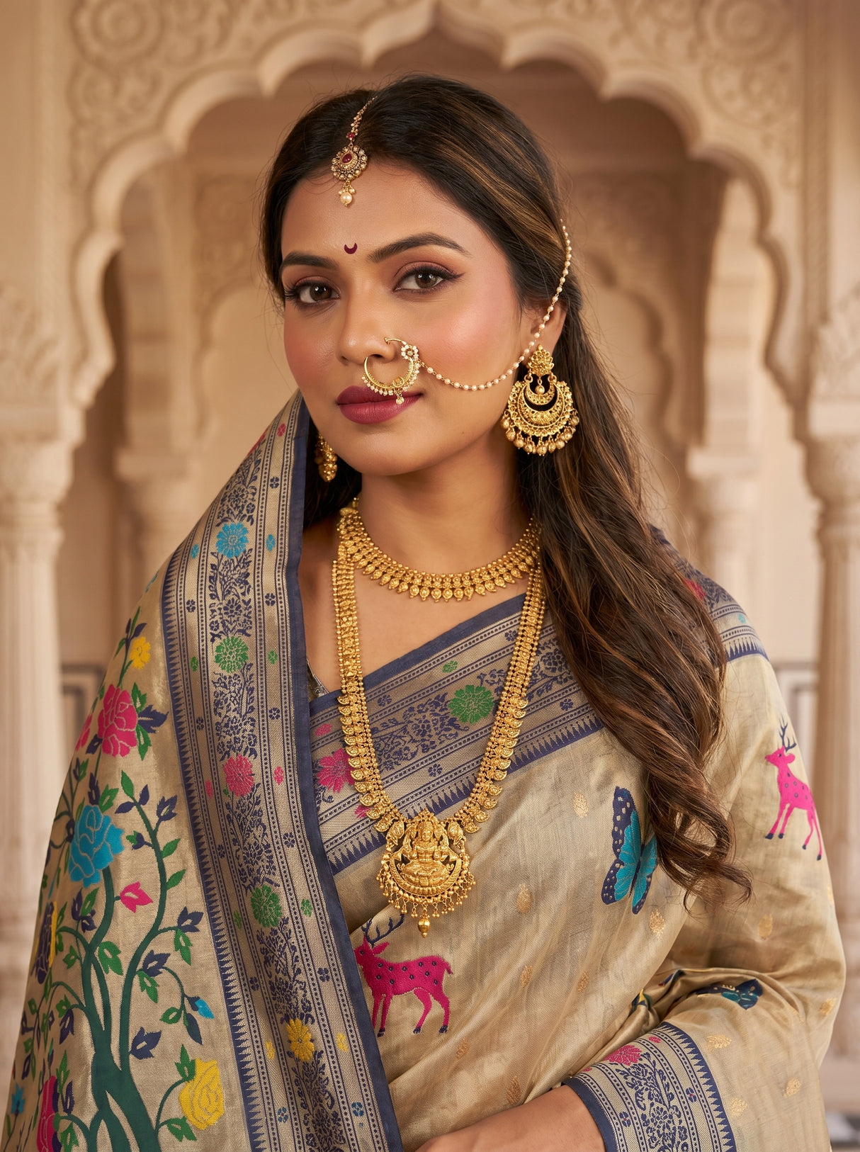 MIMOSA Navy Paithani Art Silk Saree β pose 10 styling detail