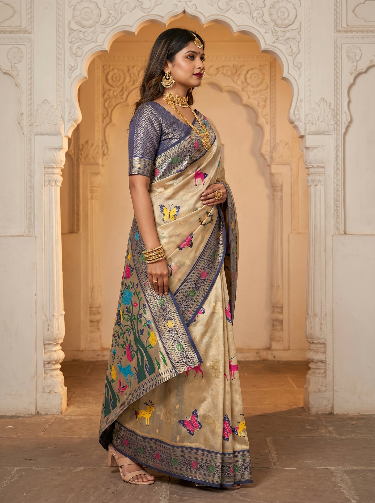 MIMOSA Navy Art Silk Paithani Saree β Blouse Fabric Detail