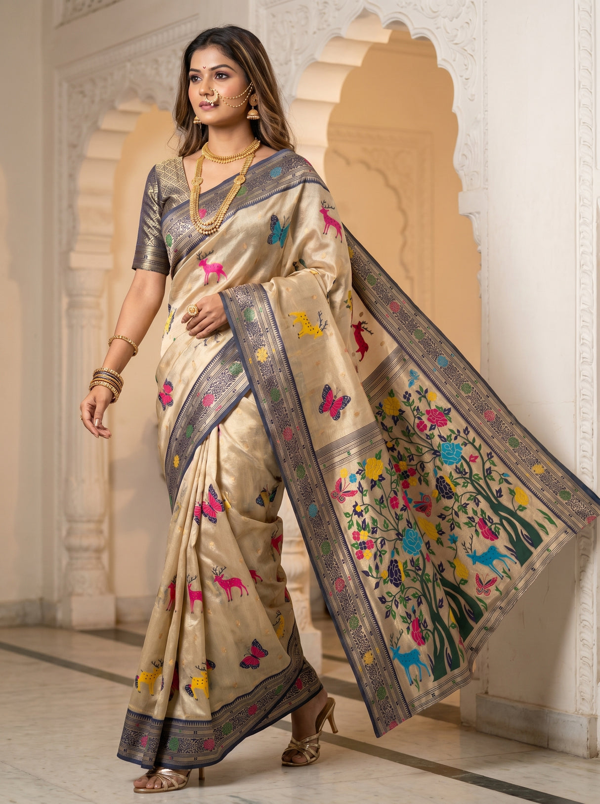 MIMOSA Navy Paithani Art Silk Saree β pose 7 styling detail