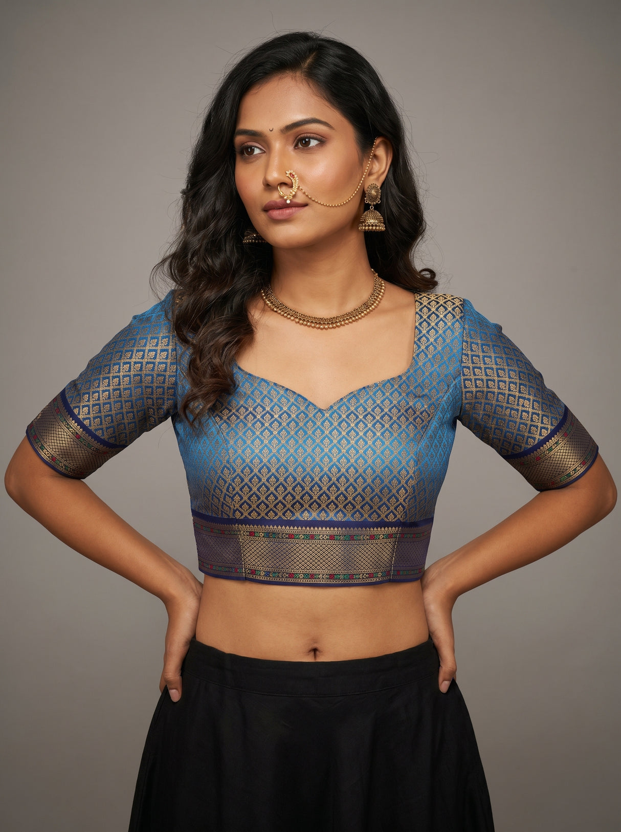 MIMOSA Navy Paithani Art Silk Saree β blouse close-up