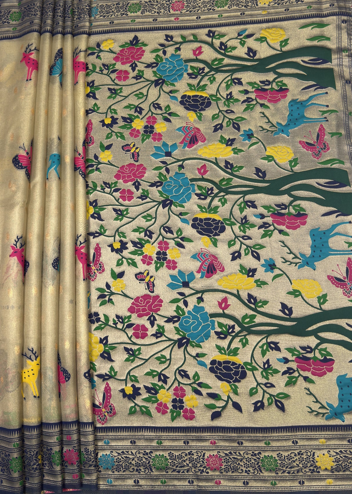 MIMOSA Navy Paithani Art Silk Saree β pallu and zari work detail