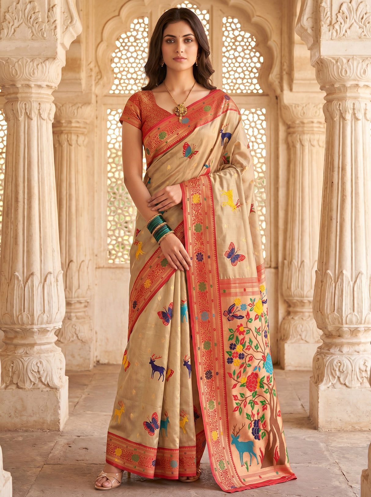 MIMOSA Red Paithani Art Silk Saree β Mannequin Draped