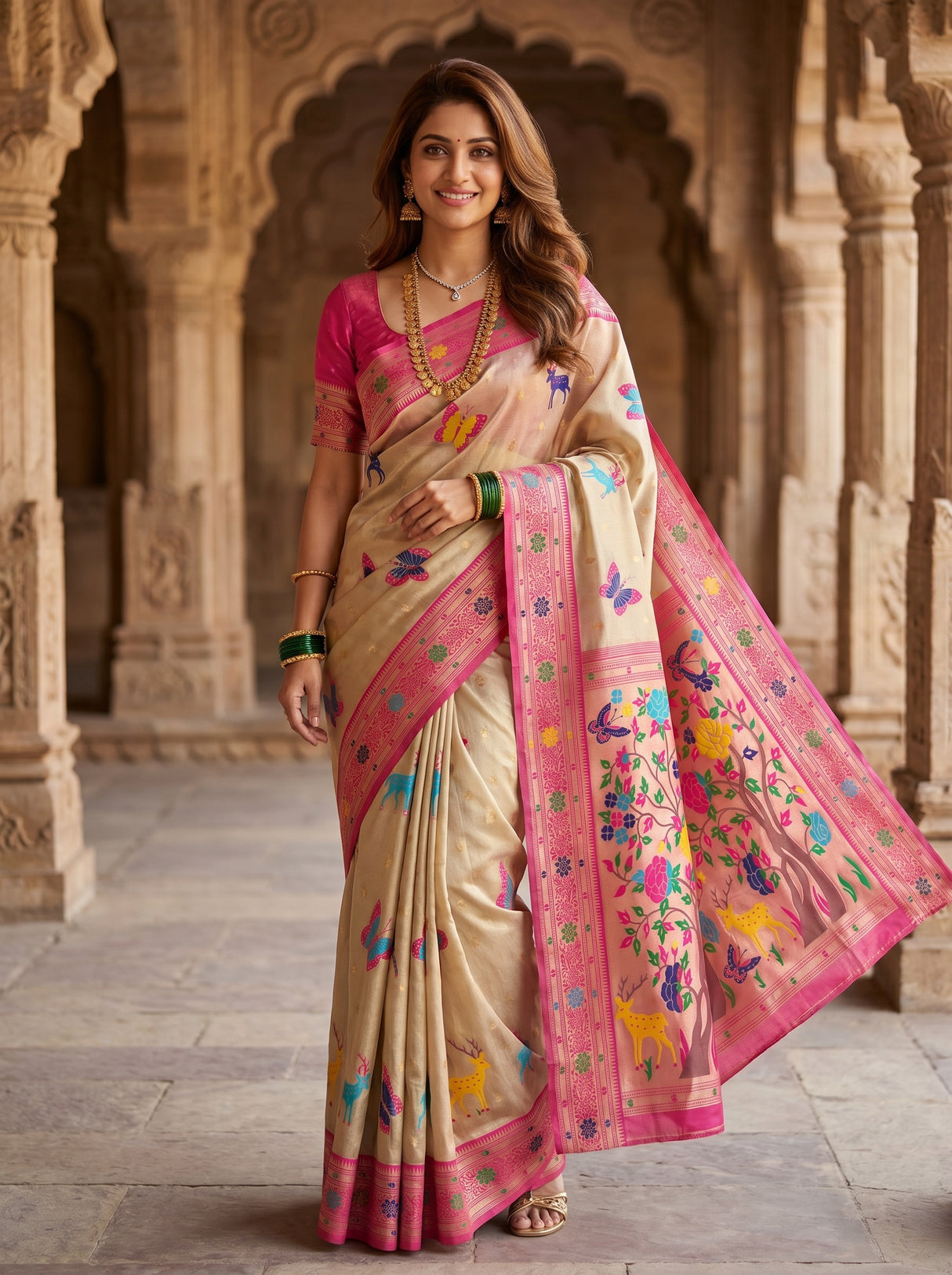 MIMOSA Rani Paithani Art Silk Saree β Mannequin Draped
