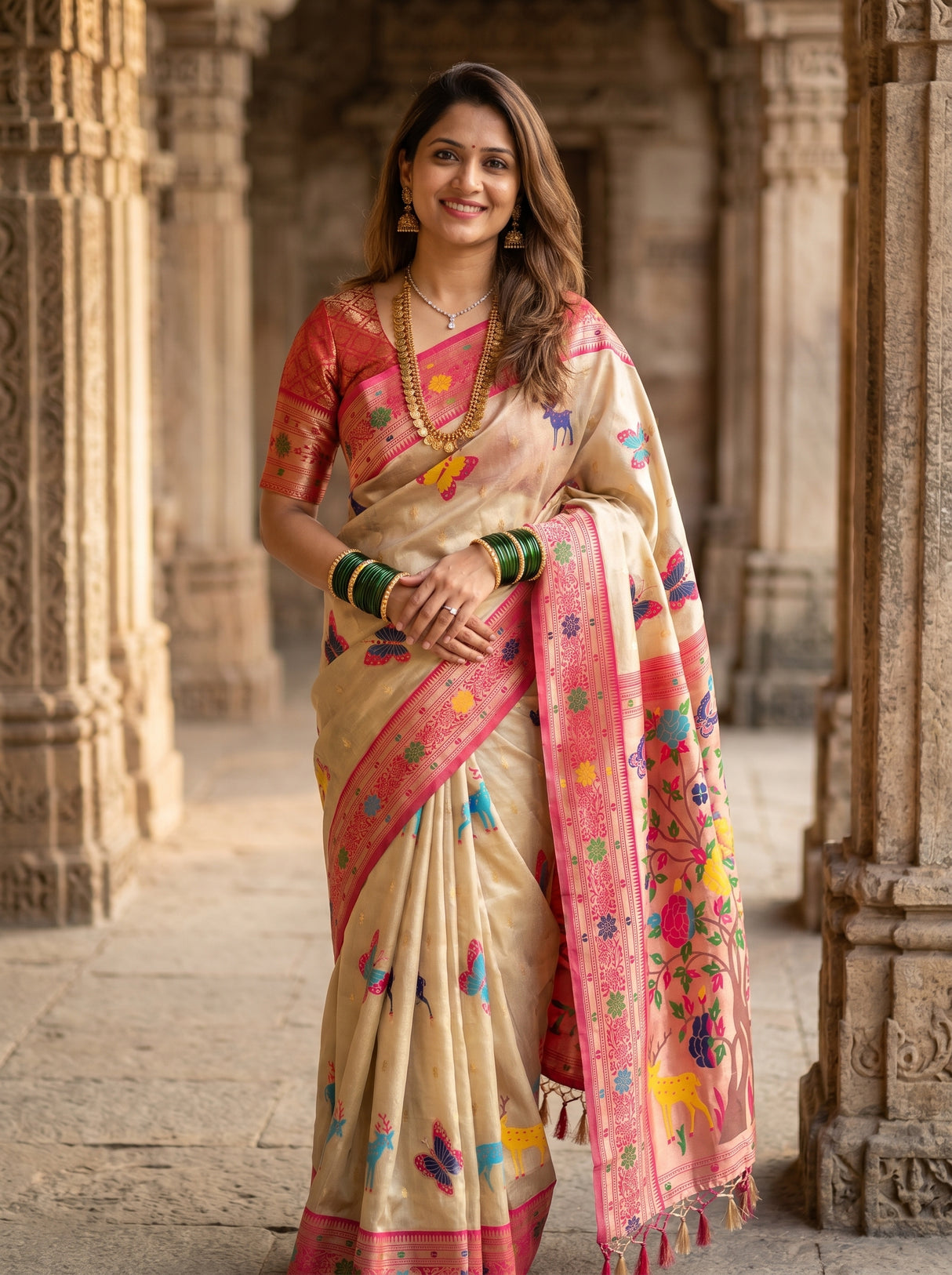 MIMOSA Rani Paithani Art Silk Saree β pose 5 styling detail