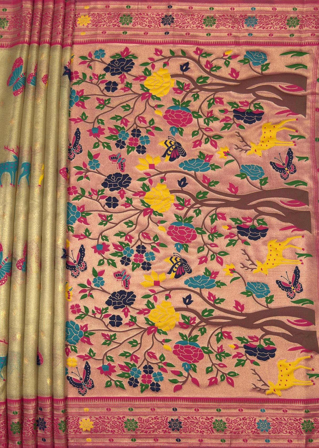 MIMOSA Rani Paithani Art Silk Saree β pallu and zari work detail
