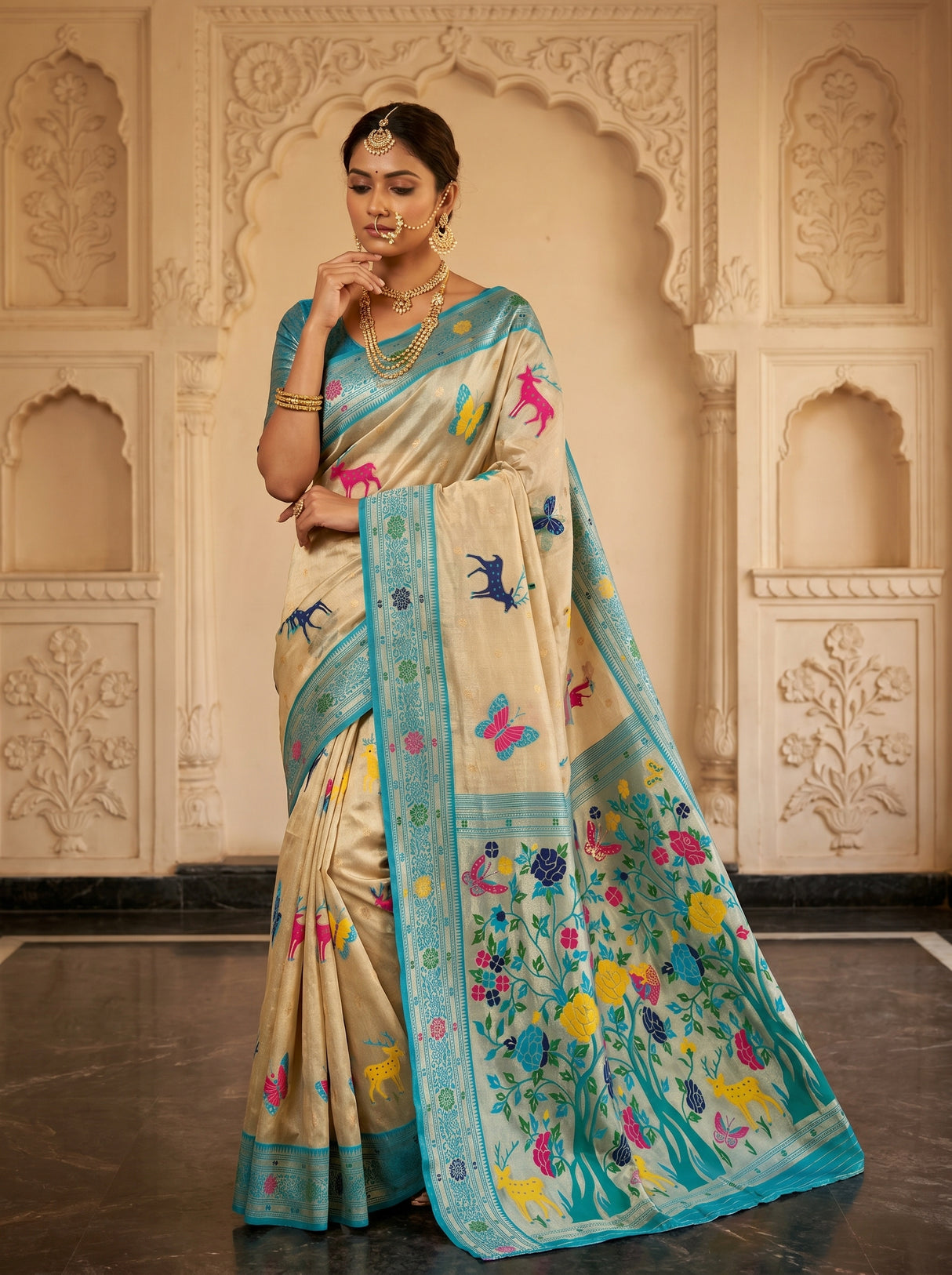 MIMOSA Saffire Paithani Art Silk Saree β pose 4 styling detail