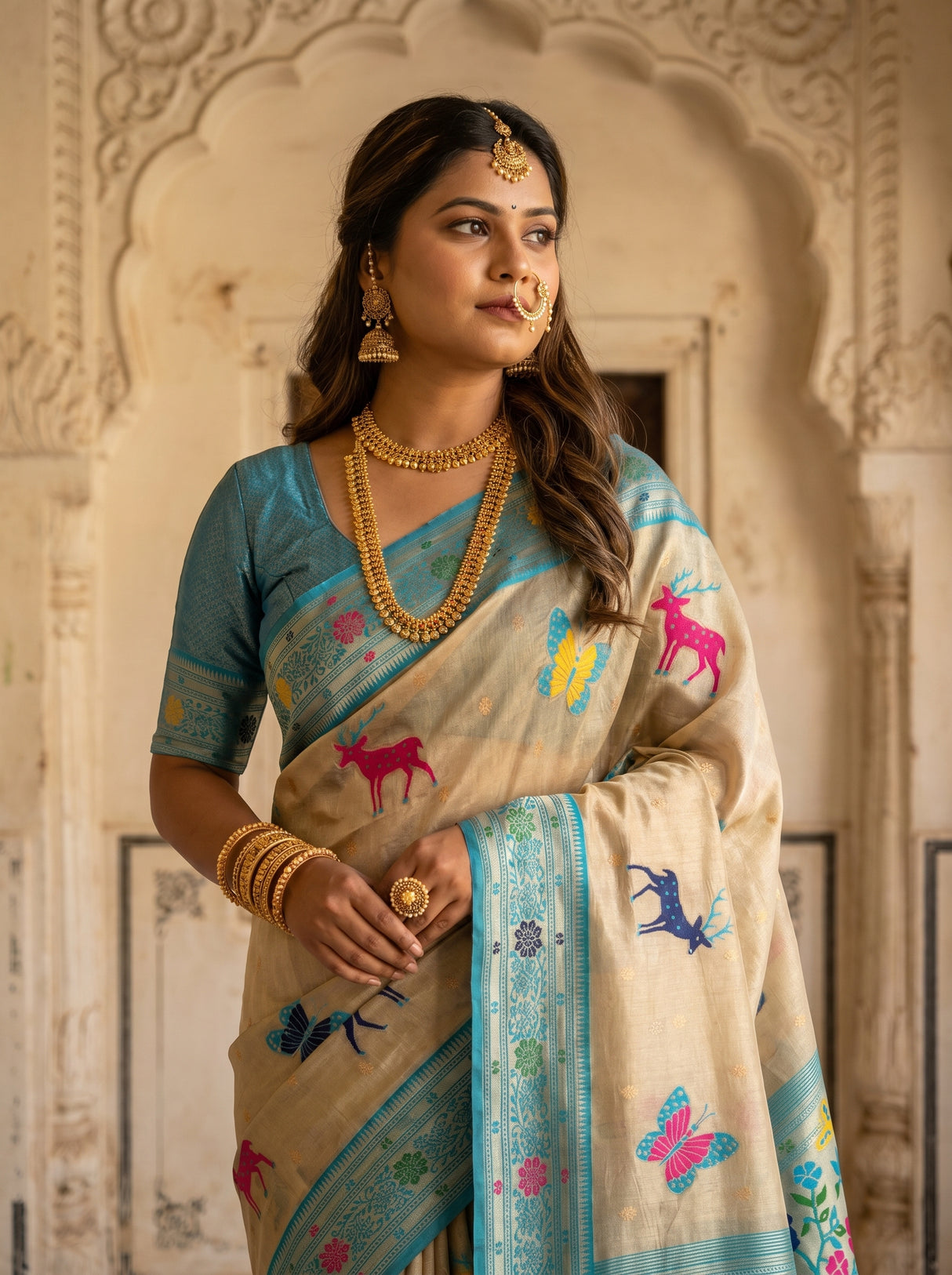 MIMOSA Saffire Paithani Art Silk Saree β pose 5 styling detail