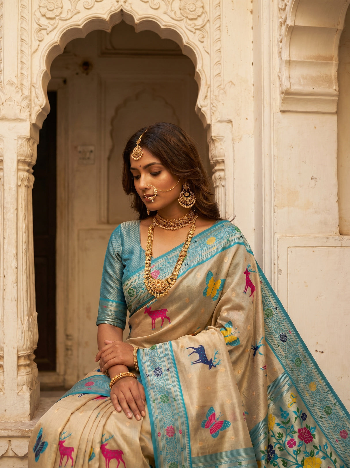 MIMOSA Saffire Paithani Art Silk Saree β pose 8 styling detail