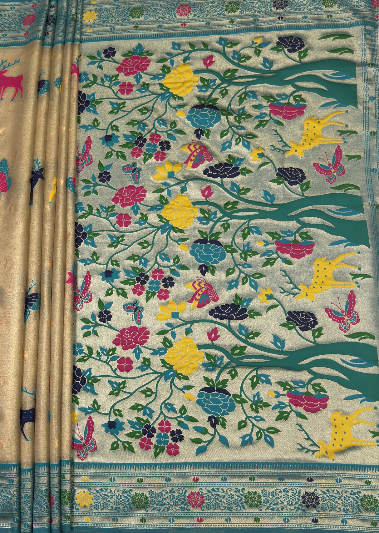 MIMOSA Saffire Paithani Art Silk Saree β pallu and zari work detail
