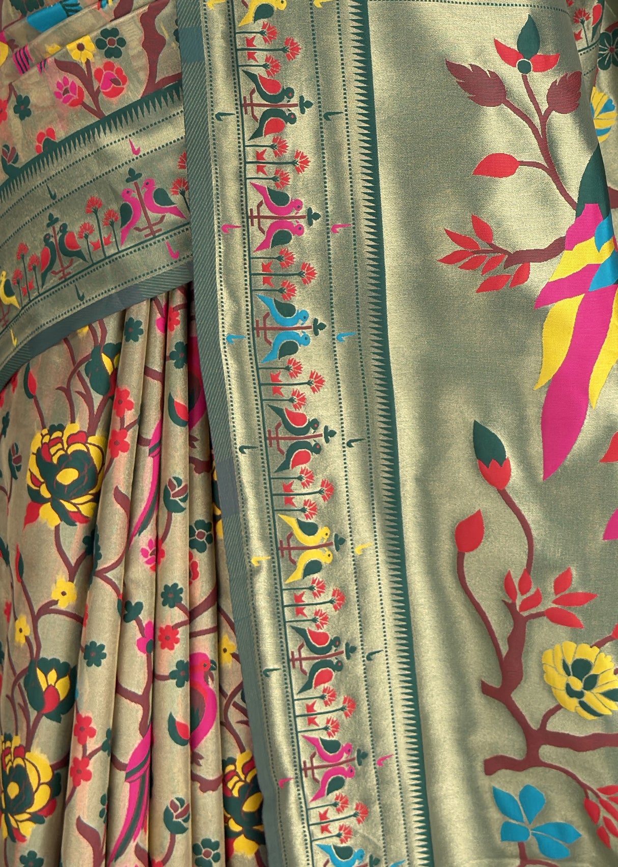 MIMOSA Green Paithani Art Silk Saree — fleets shot full lifestyle