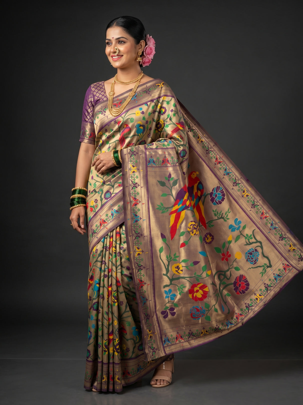 MIMOSA Magenta Paithani Art Silk Saree — pose 5 styling detail