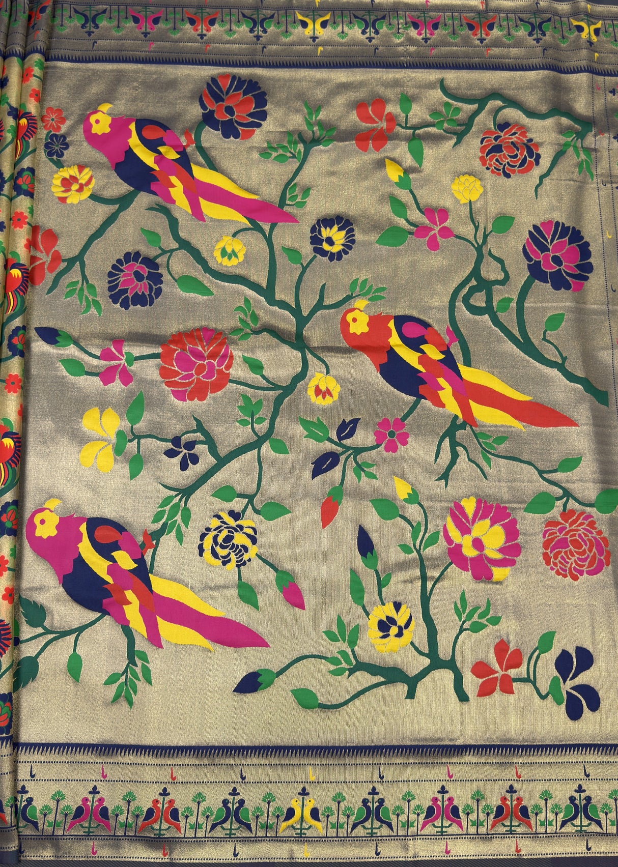 MIMOSA Navy Paithani Art Silk Saree — pallu and zari work detail