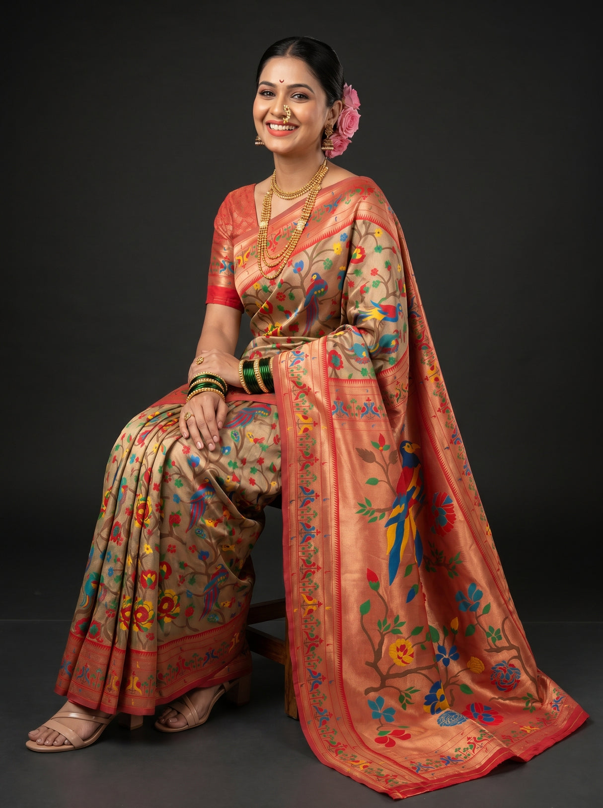 MIMOSA Red Paithani Art Silk Saree — pose 8 styling detail