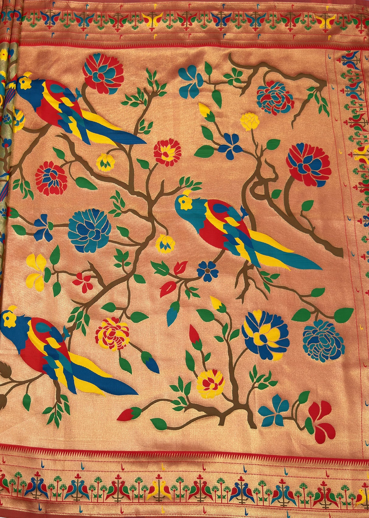MIMOSA Red Paithani Art Silk Saree — pallu and zari work detail