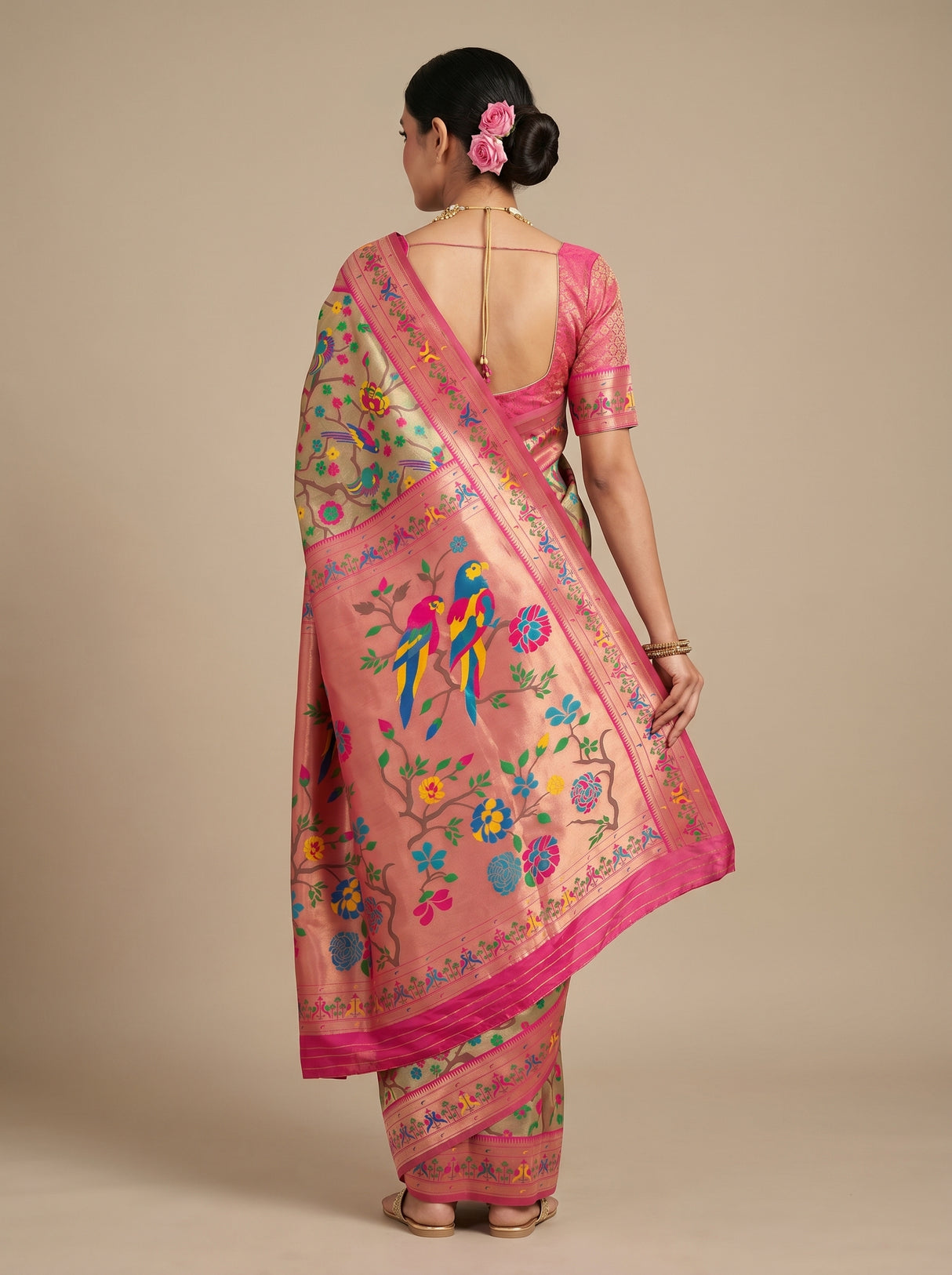 MIMOSA Rani Paithani Art Silk Saree — Blouse fabric detail
