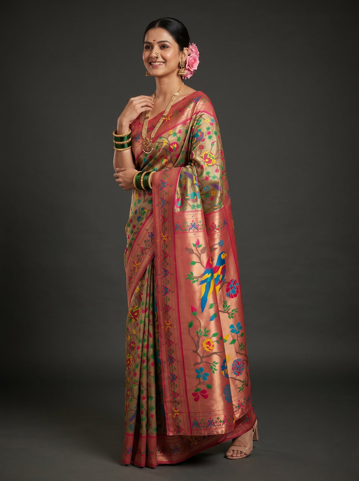 MIMOSA Rani Paithani Art Silk Saree — Model lifestyle pose