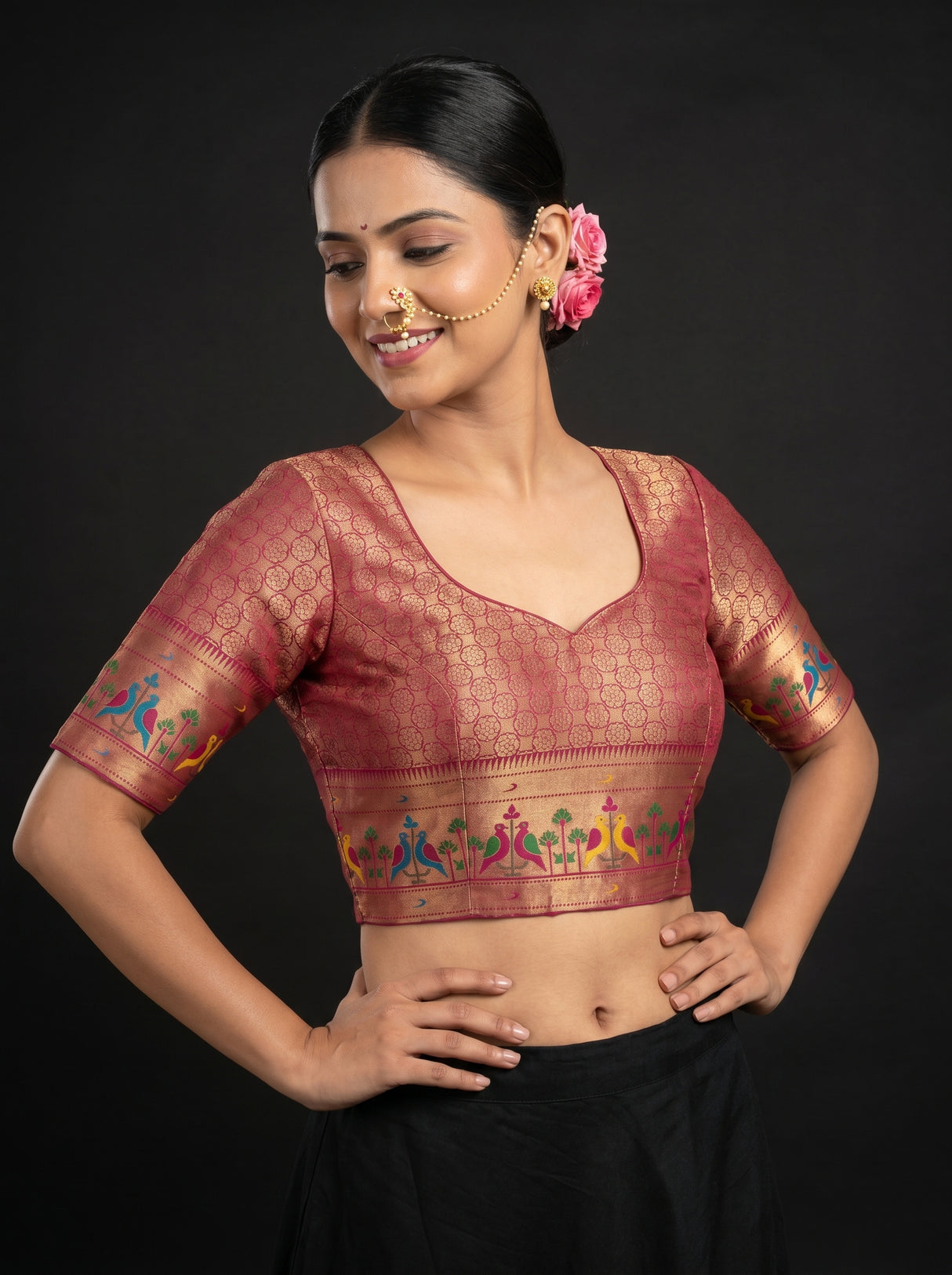 MIMOSA Rani Paithani Art Silk Saree — blouse close-up