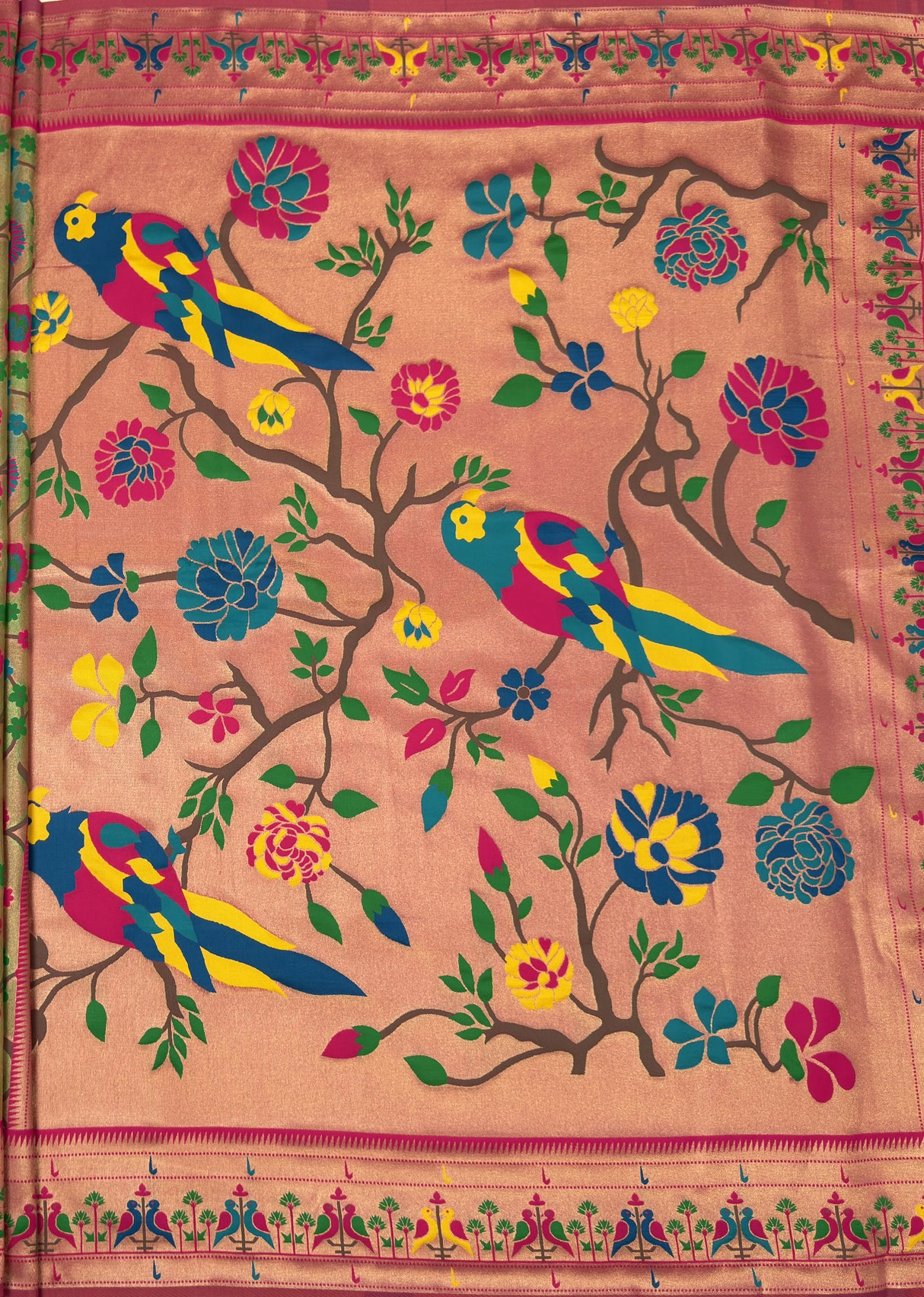 MIMOSA Rani Paithani Art Silk Saree — pallu and zari work detail