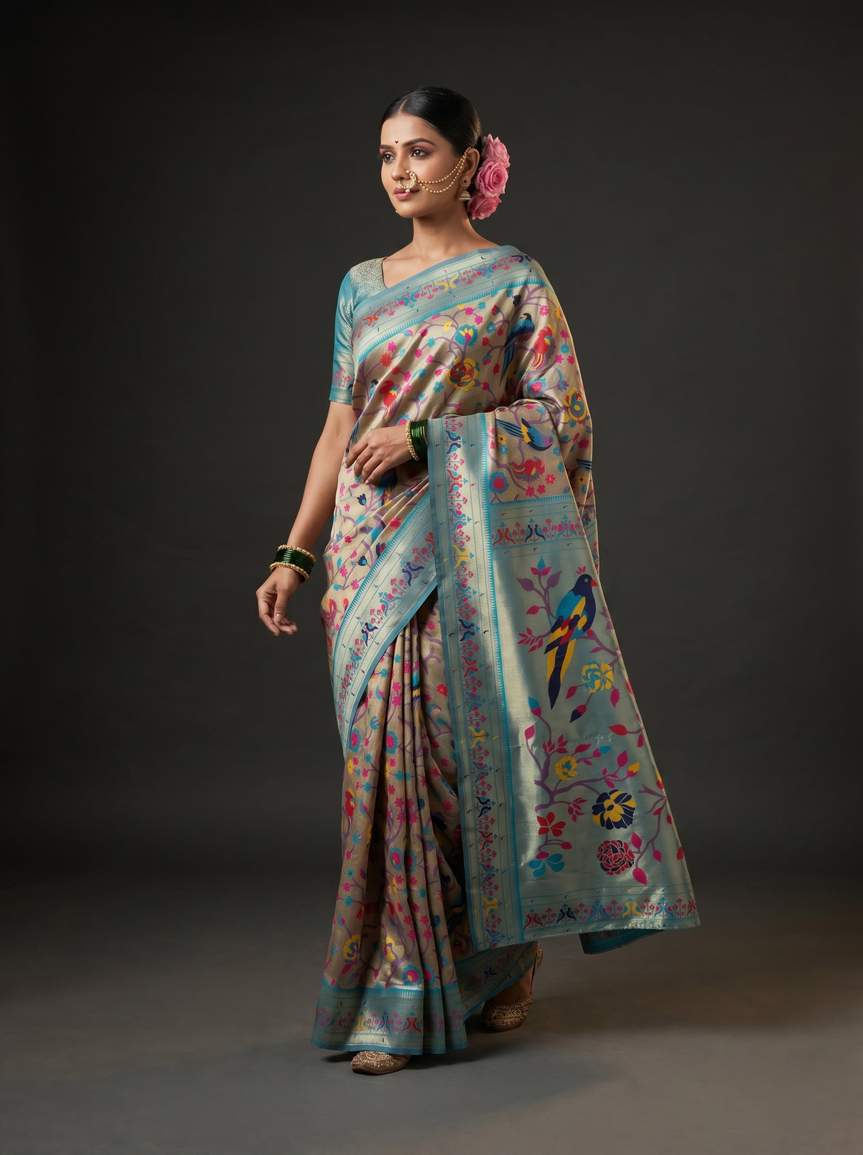 MIMOSA Saffire Paithani Art Silk Saree — Mannequin draped view
