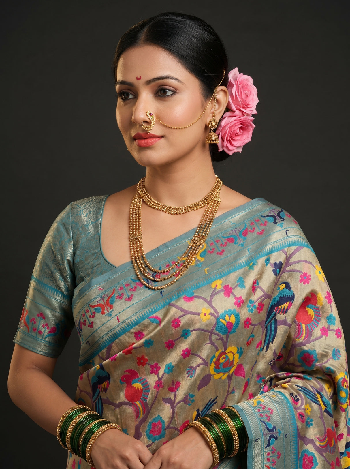 MIMOSA Saffire Paithani Art Silk Saree — pose 10 styling detail