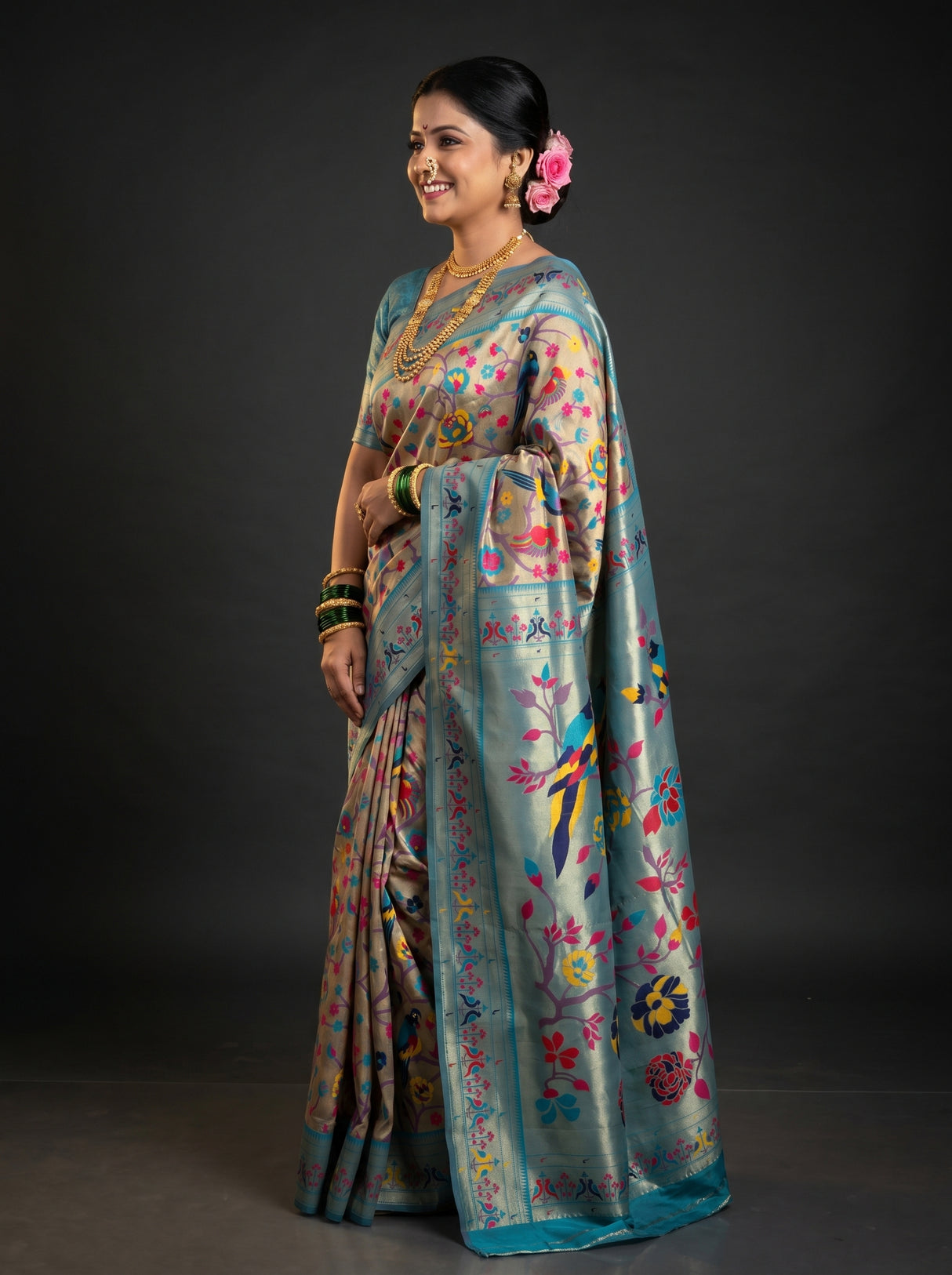 MIMOSA Saffire Paithani Art Silk Saree — Blouse fabric detail