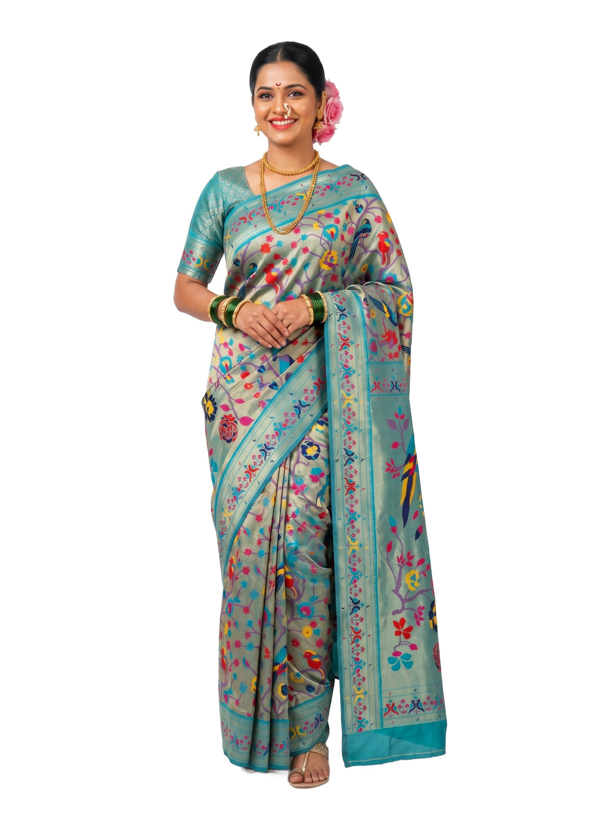 MIMOSA Saffire Paithani Art Silk Saree — pose 7 styling detail