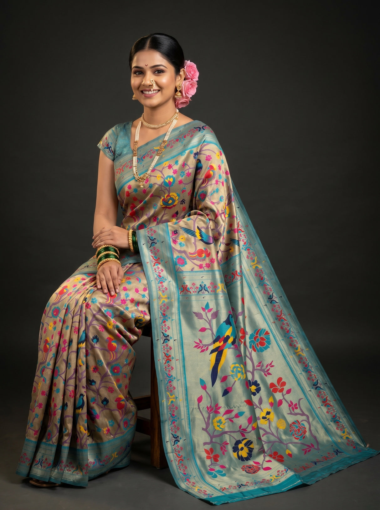 MIMOSA Saffire Paithani Art Silk Saree — pose 8 styling detail