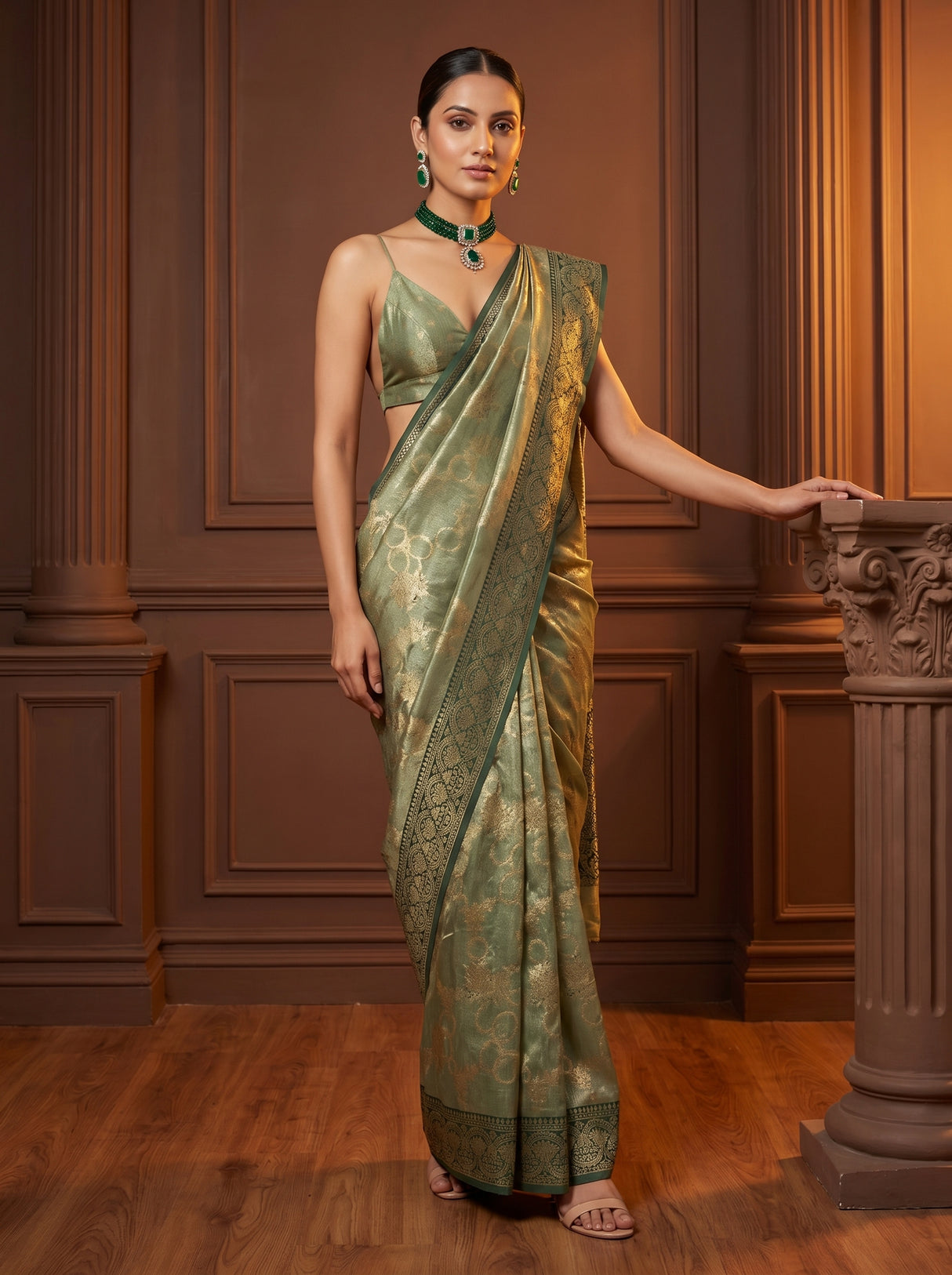 MIMOSA Green Banarasi Art Silk Saree β full view