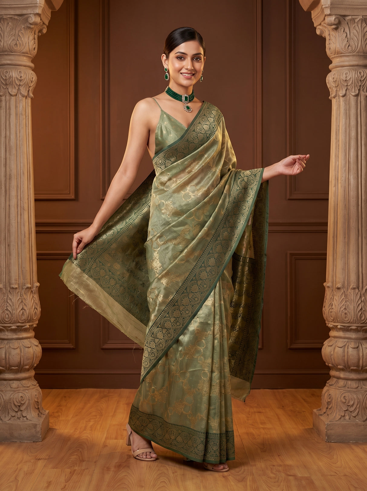 MIMOSA Green Banarasi Art Silk Saree β detail of the zari border