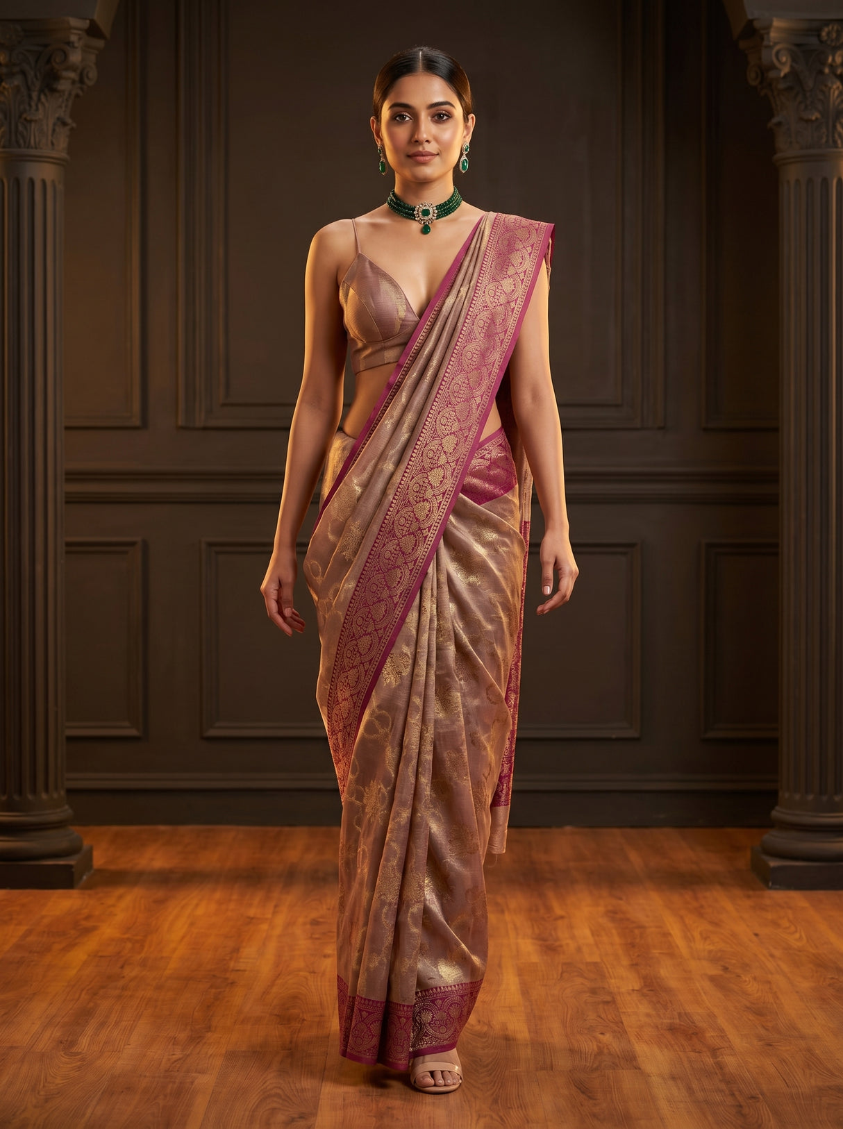 MIMOSA Magenta Banarasi Art Silk Saree β pose 10 styling detail