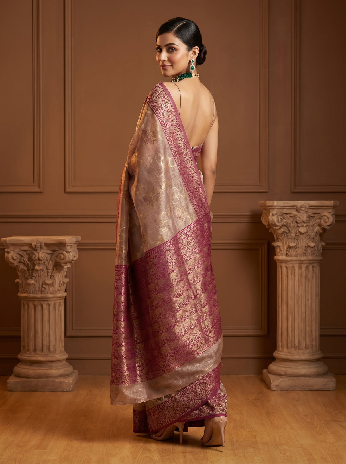 MIMOSA Magenta Banarasi Art Silk Saree β detail of the zari border