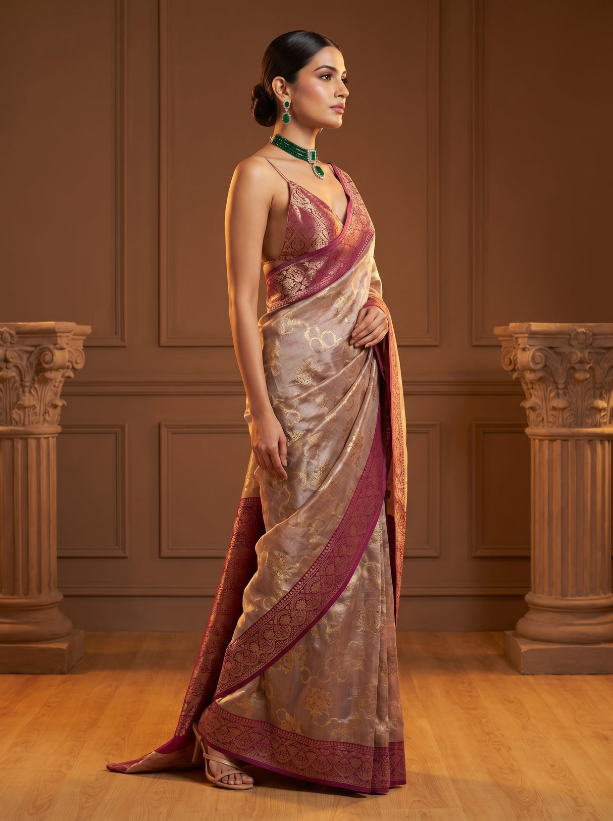 MIMOSA Magenta Banarasi Art Silk Saree β view of the drape and fabric shine