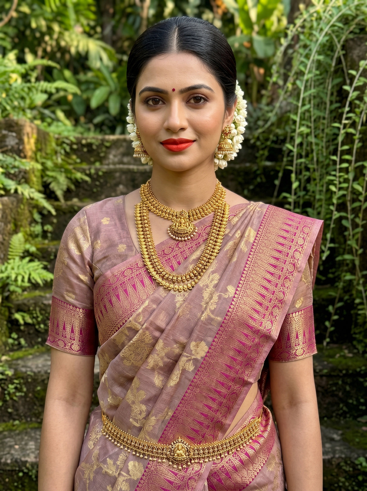 MIMOSA Magenta Banarasi Art Silk Saree - view of saree drape and shoulder