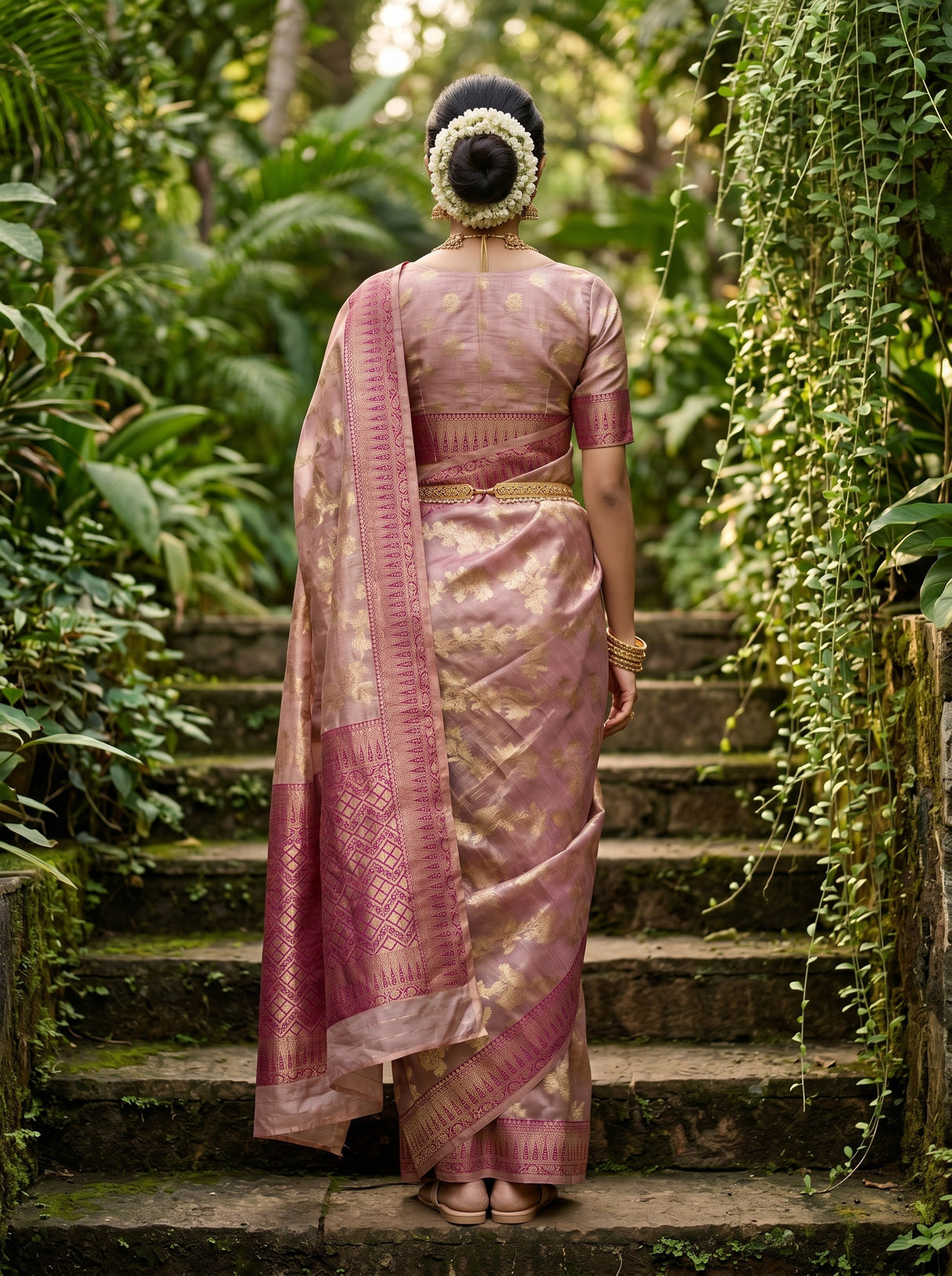 MIMOSA Magenta Banarasi Art Silk Saree - close-up of foliage