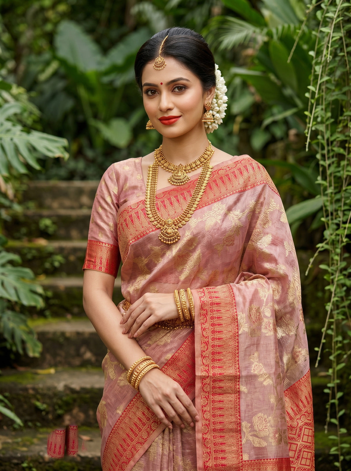 MIMOSA Rani Banarasi Art Silk Saree - view of saree drape and shoulder