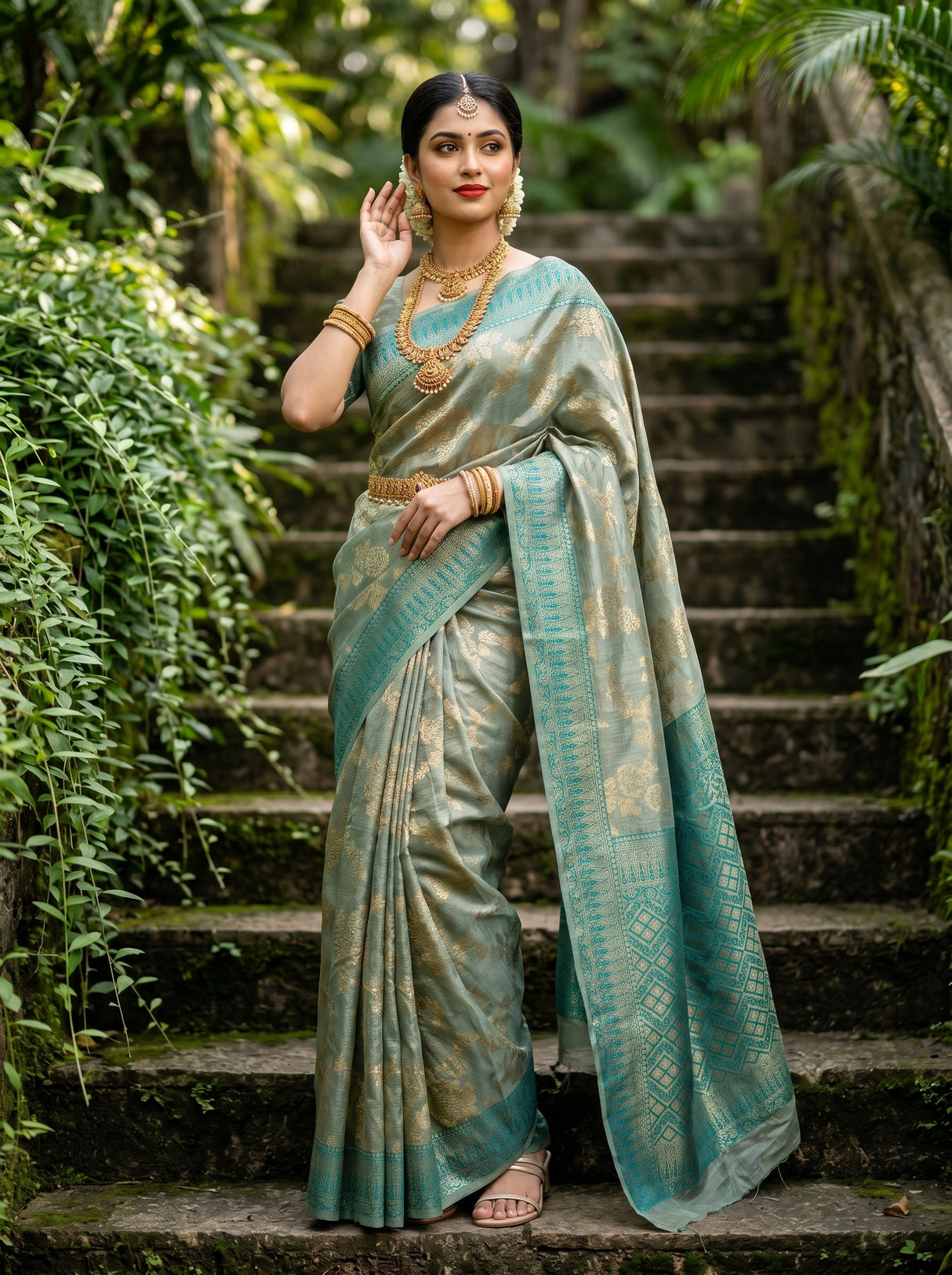 MIMOSA Saffire Banarasi Art Silk Saree - view of saree drape and shoulder