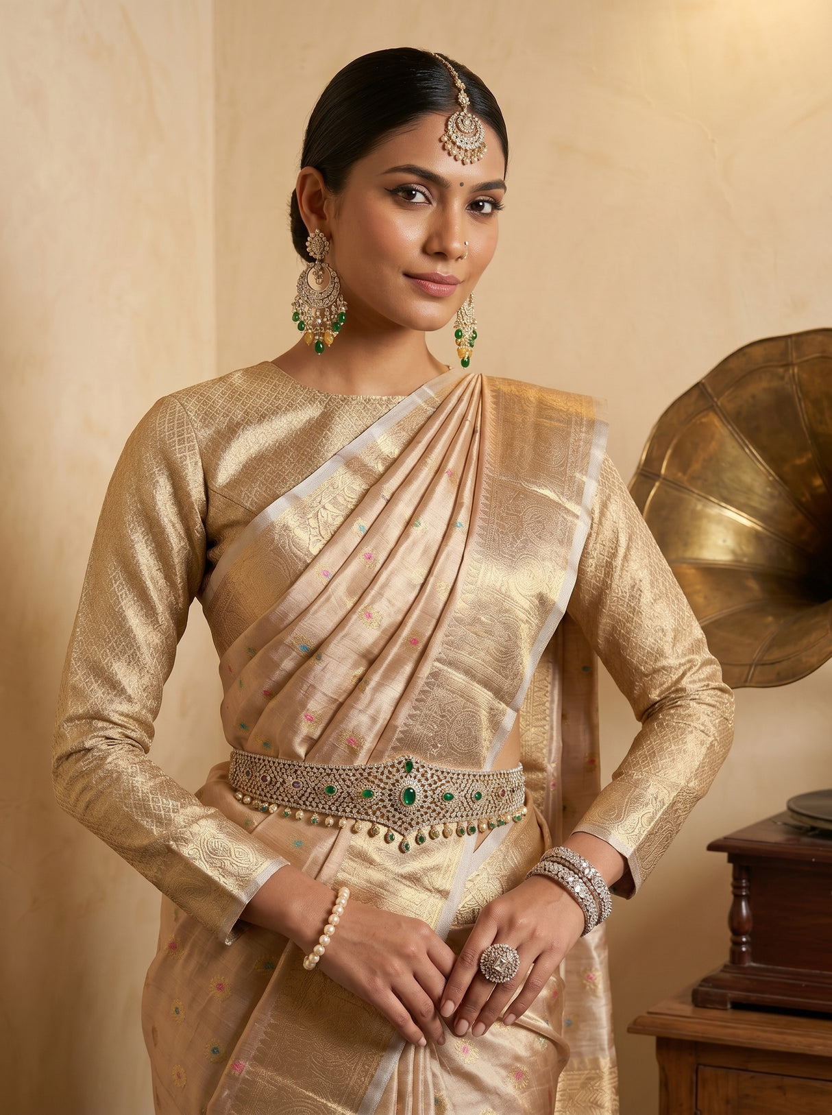 MIMOSA Chiku Banarasi Art Silk Saree — pose 10 styling detail