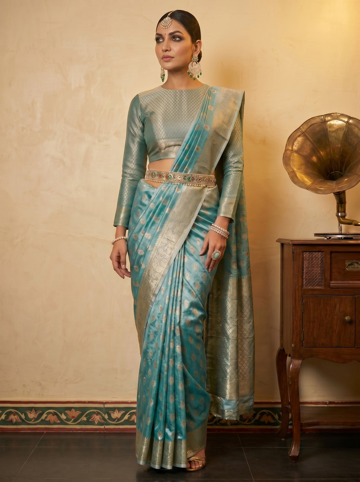 MIMOSA Sapphire Banarasi Art Silk Saree — pose 5 styling detail