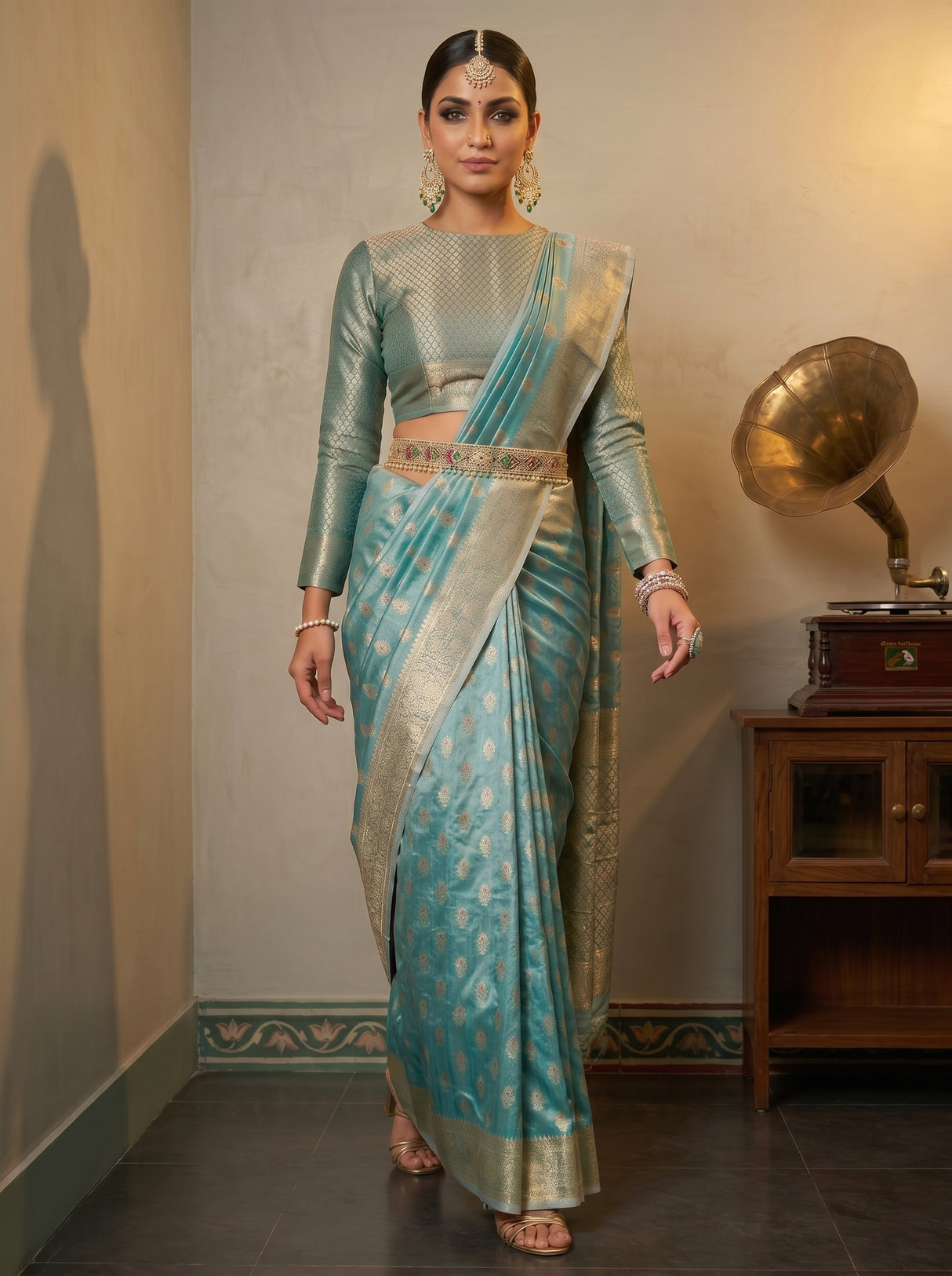 MIMOSA Sapphire Banarasi Art Silk Saree — pose 6 styling detail