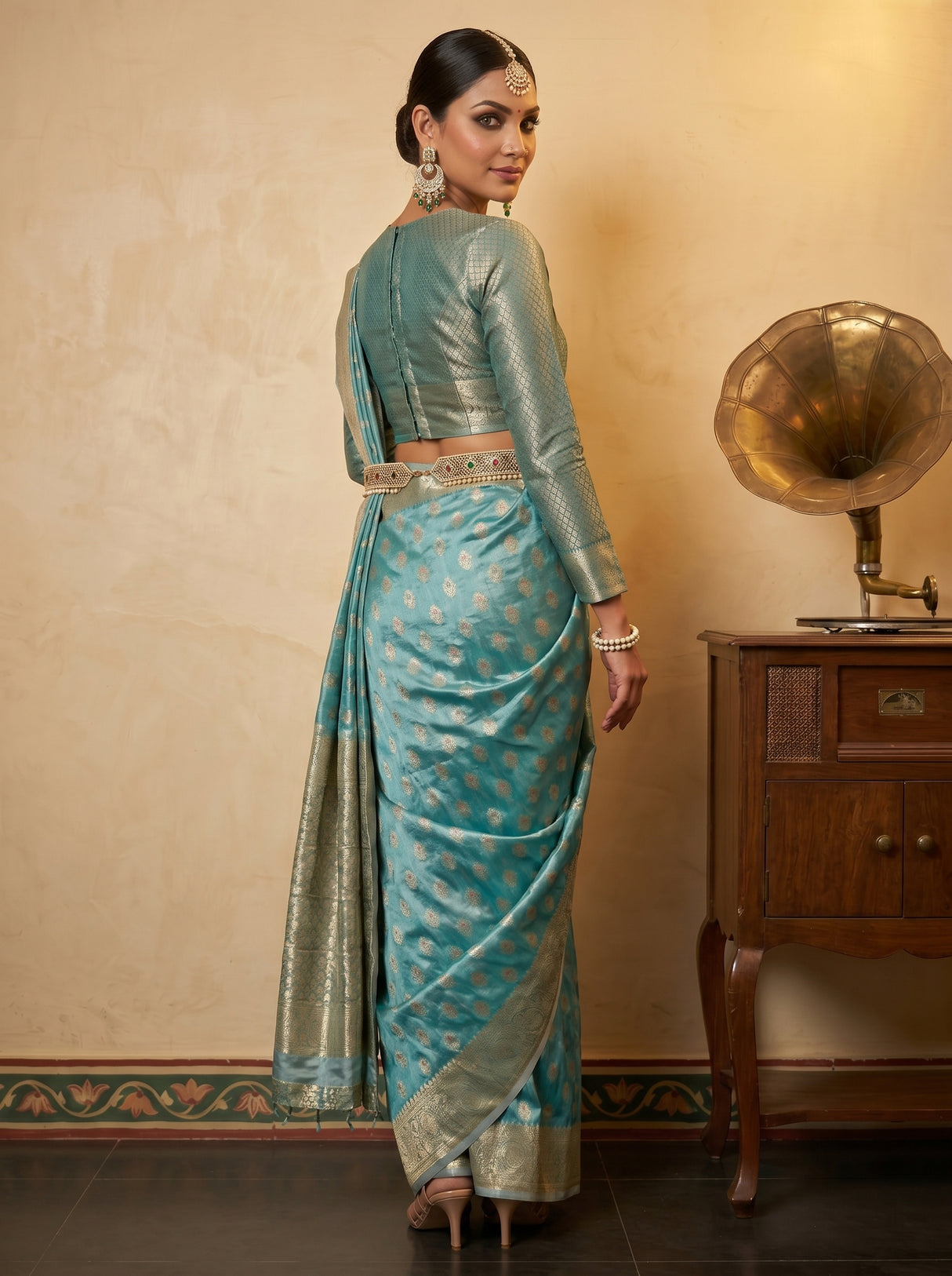 MIMOSA Sapphire Banarasi Art Silk Saree — pose 7 styling detail