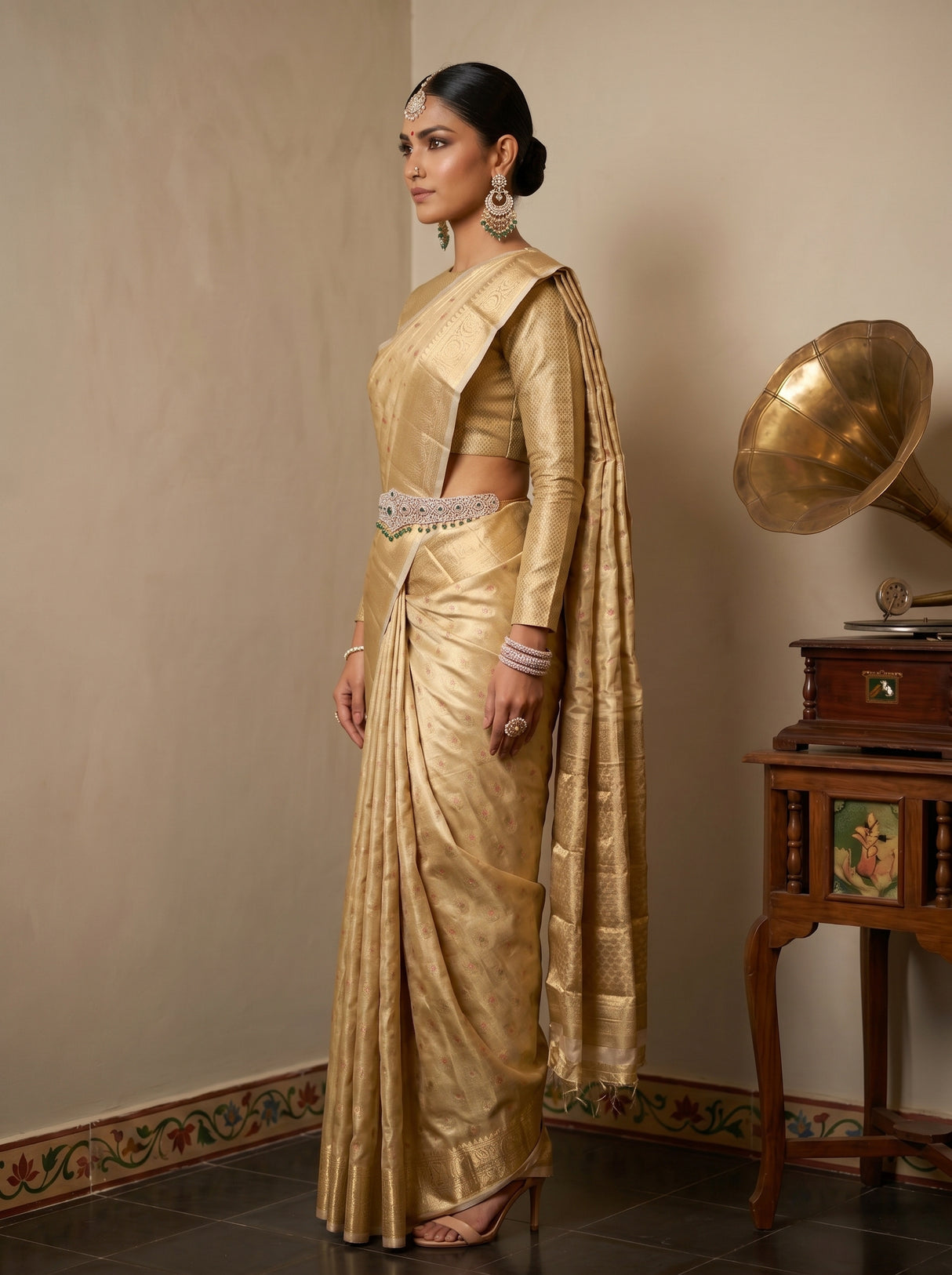 MIMOSA Tussar Banarasi Art Silk Saree — pose 3 styling detail