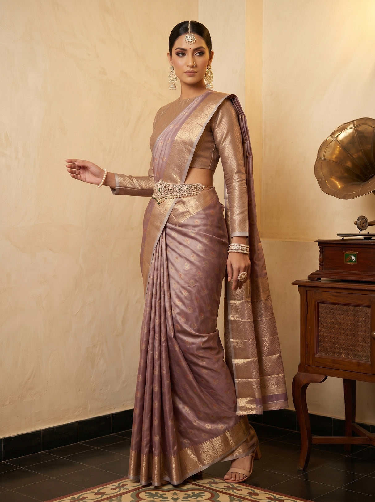 MIMOSA Wine Banarasi Art Silk Saree — pose 9 styling detail