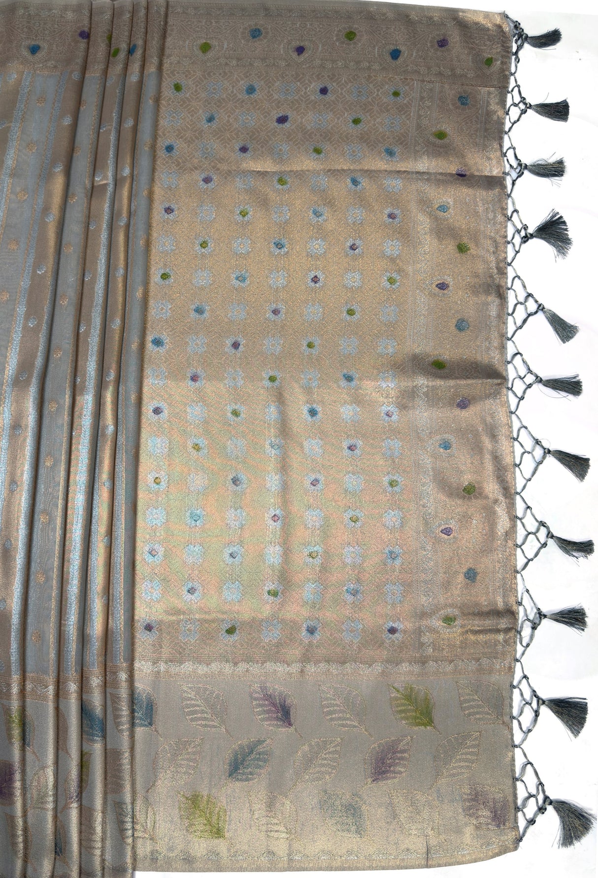 MIMOSA Grey Banarasi Art Silk Saree β pallu and zari work detail