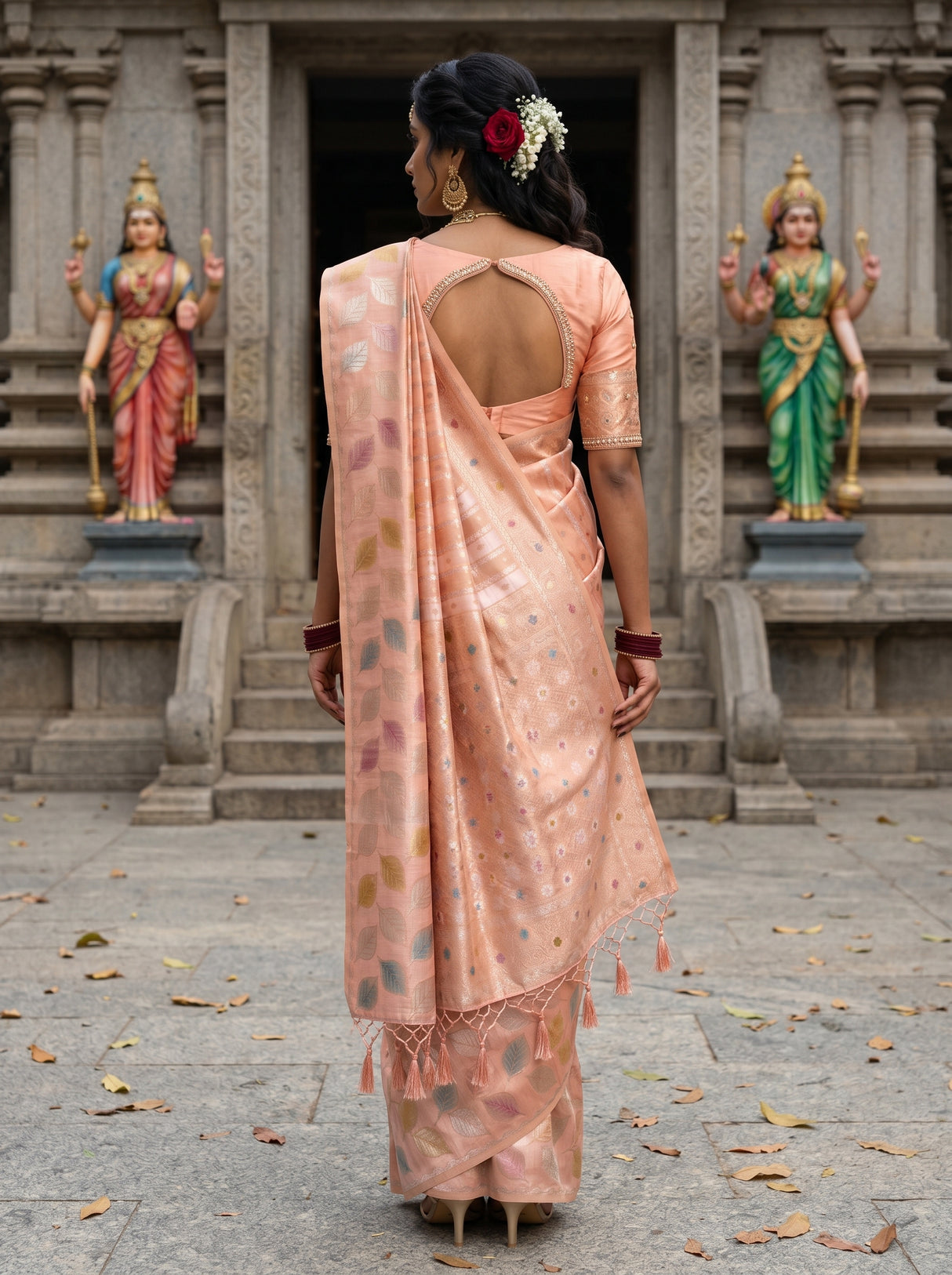 MIMOSA Peach Banarasi Art Silk Saree β pose 2 styling detail